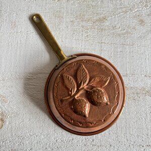 Vintage Copper and Brass Handled Molded Pan with Lemon Motive